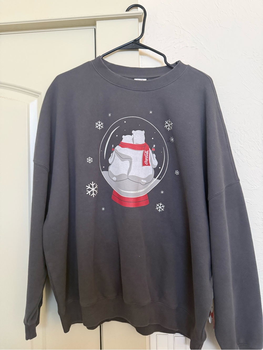 Pac Sun Coca Cola Charcoal Graphic Polar Bear Sweatshirt
